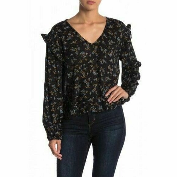 Abound Womens Black Floral Blouson Hi Low Top S - Picture 3 of 3